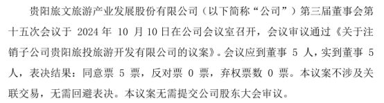 贵阳旅文注销子公司贵阳旅投旅游开发有限公司(图1)