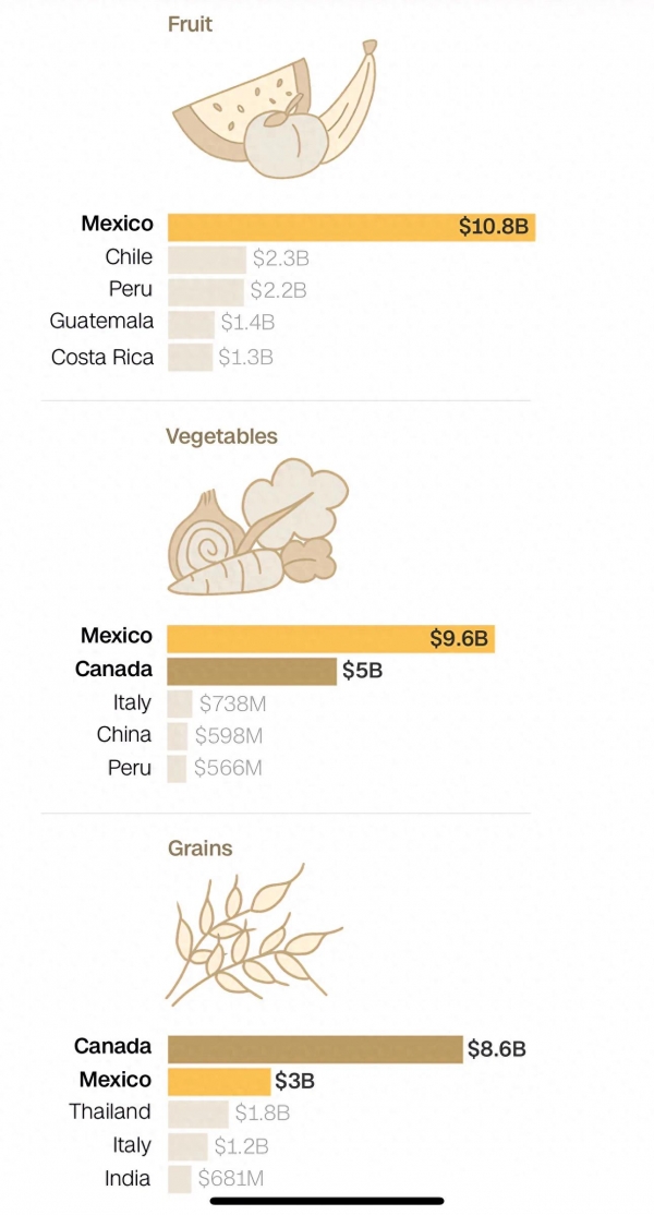 为何说对墨西哥和加拿大的关税会推高美国杂货商品价格?(图1)